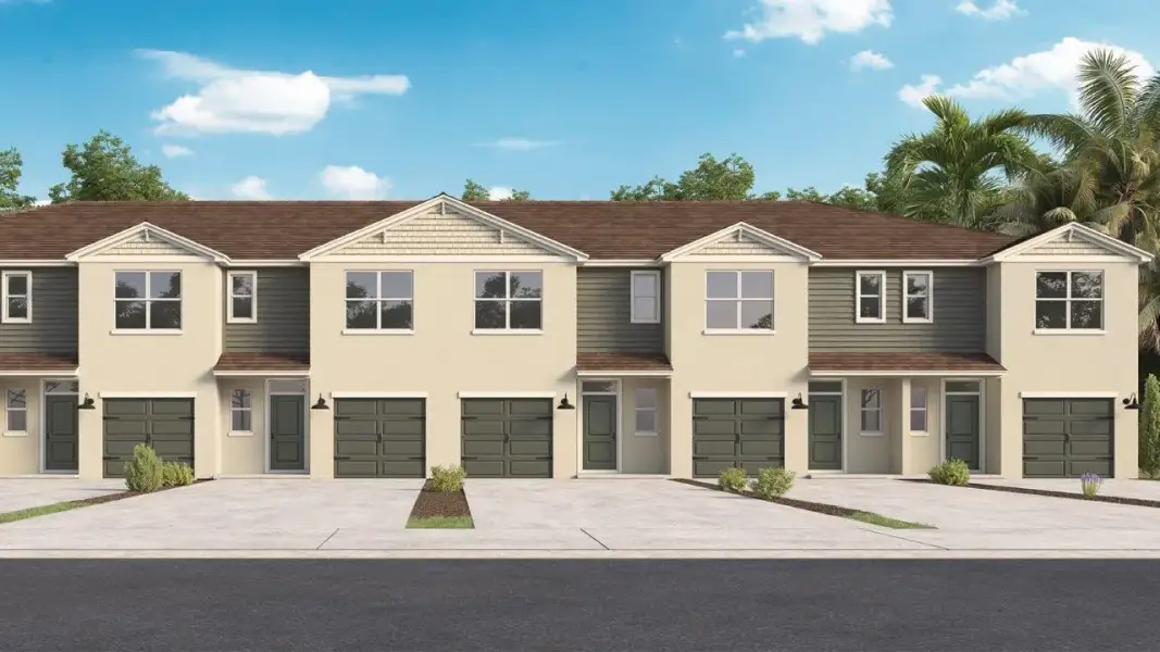 Front exterior of a new home in Atria at Ridgewood Lakes, Davenport, FL, highlighting curb appeal (Image 2). Front exterior of a new home in Atria at Ridgewood Lakes, Davenport, FL, highlighting curb appeal (Image 2).