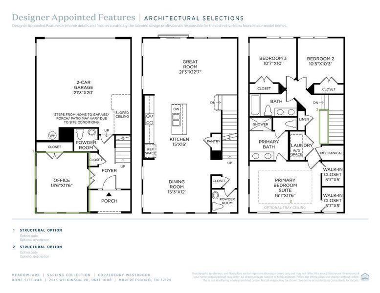 2D floor plan layout of this home in Meadowlark - Sapling Collection, Murfreesboro, TN (Image 5).