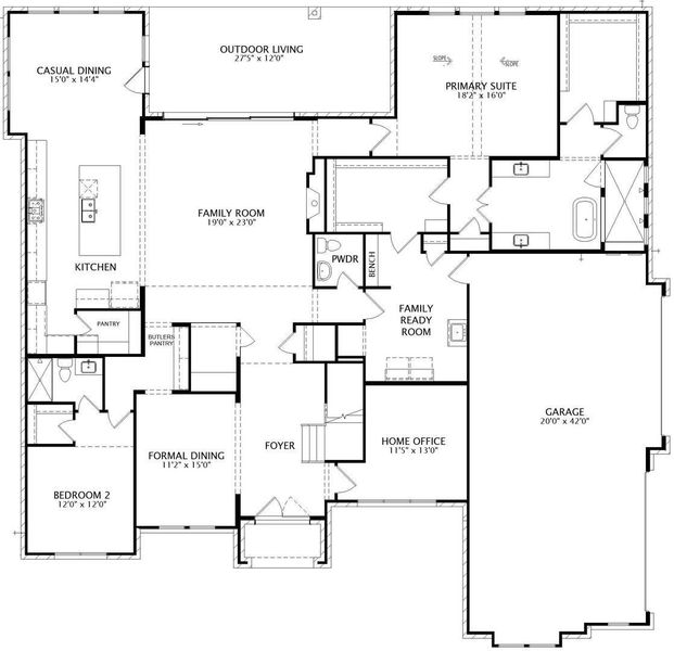 2D floor plan layout of this home in Hilltop Ranch, Leander, TX (Image 3).
