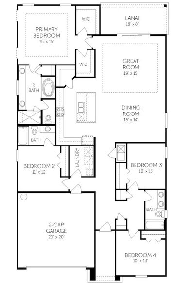 2D floor plan layout for the Stonehurst - Single Family Homes by Dream Finders Homes in Amberly, Green Cove Springs, FL (Image 3). 2D floor plan layout for the Stonehurst - Single Family Homes by Dream Finders Homes in Amberly, Green Cove Springs, FL (Image 3).