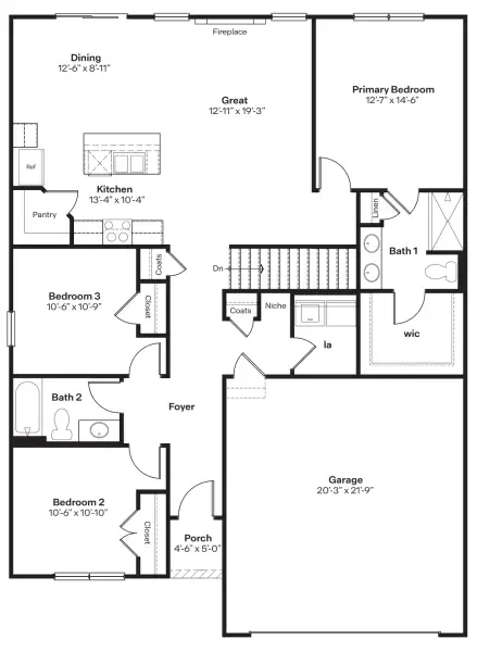2D floor plan layout for the Hamilton by D.R. Horton in Entrada Del Toro at Rancho Sahuarita, Sahuarita, AZ (Image 2).