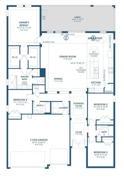 2D floor plan layout for the Bayshore I by Homes by WestBay in Pasadena Woods, Wesley Chapel, FL (Image 2).
