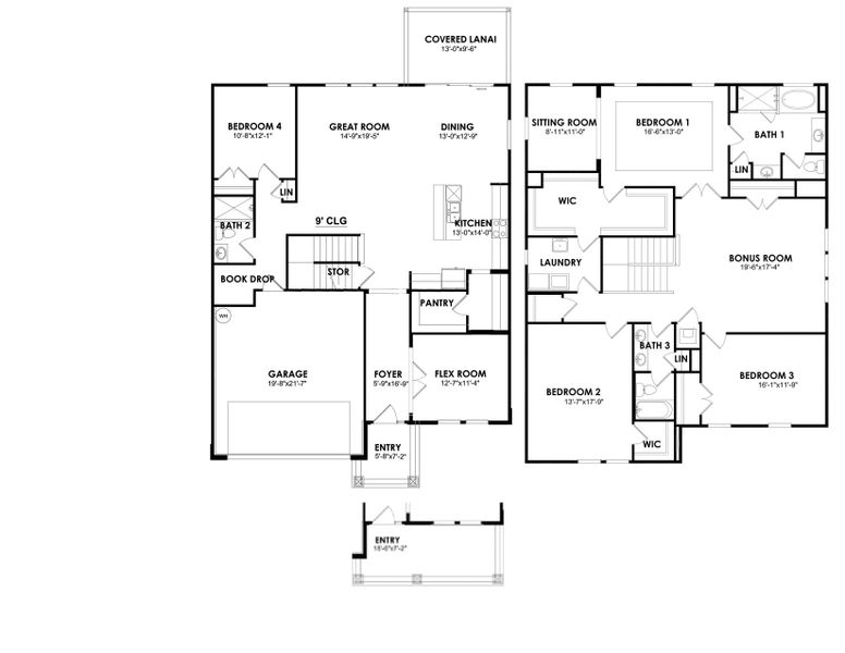 2D floor plan layout for the HOLDEN by D.R. Horton in Finley Woods, Gainesville, FL (Image 2).