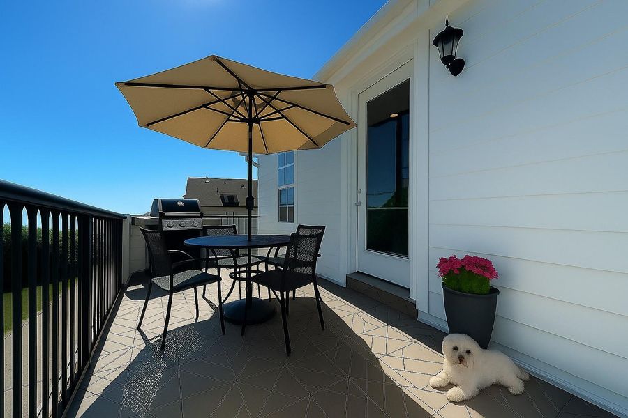 Virtually staged rooftop terrace.