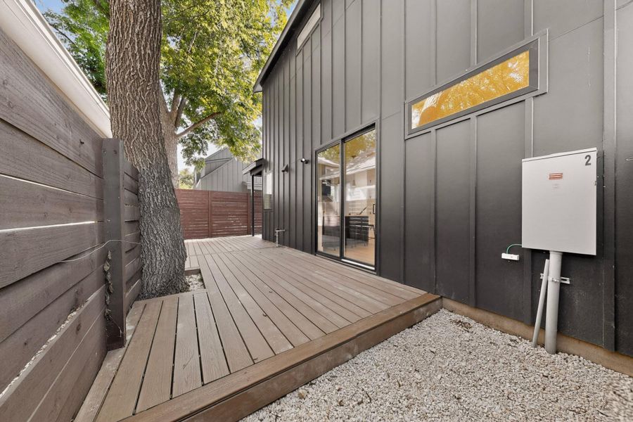 Exterior details and patio area of a home in , Austin (Image 36).