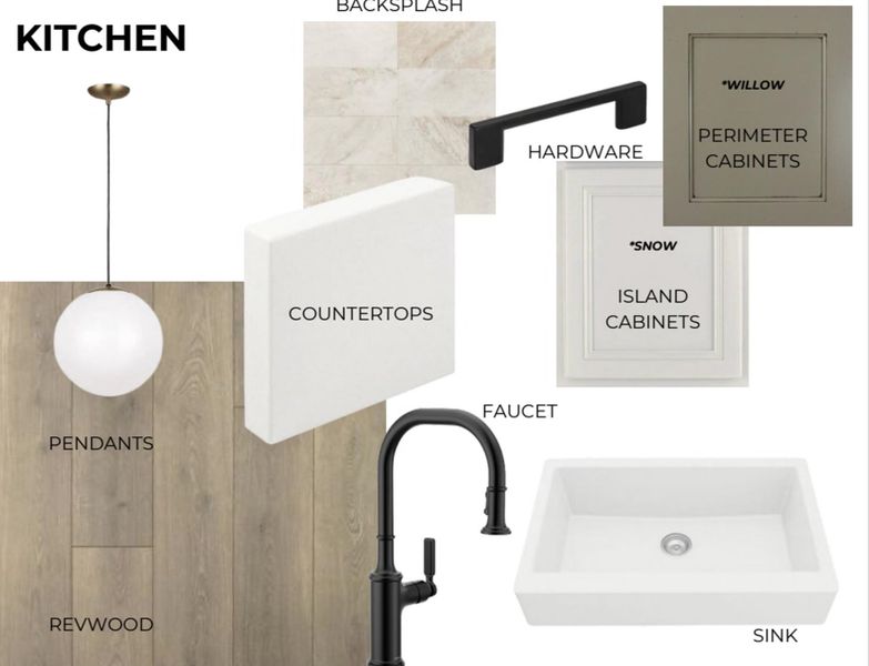 Kitchen Finishes Selection. Illustrating material and fixture choices for the property's kitchen