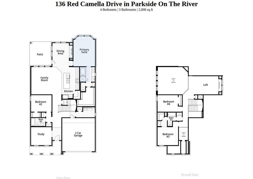 2D floor plan layout of this home in Parkside On The River, Georgetown, TX (Image 3).