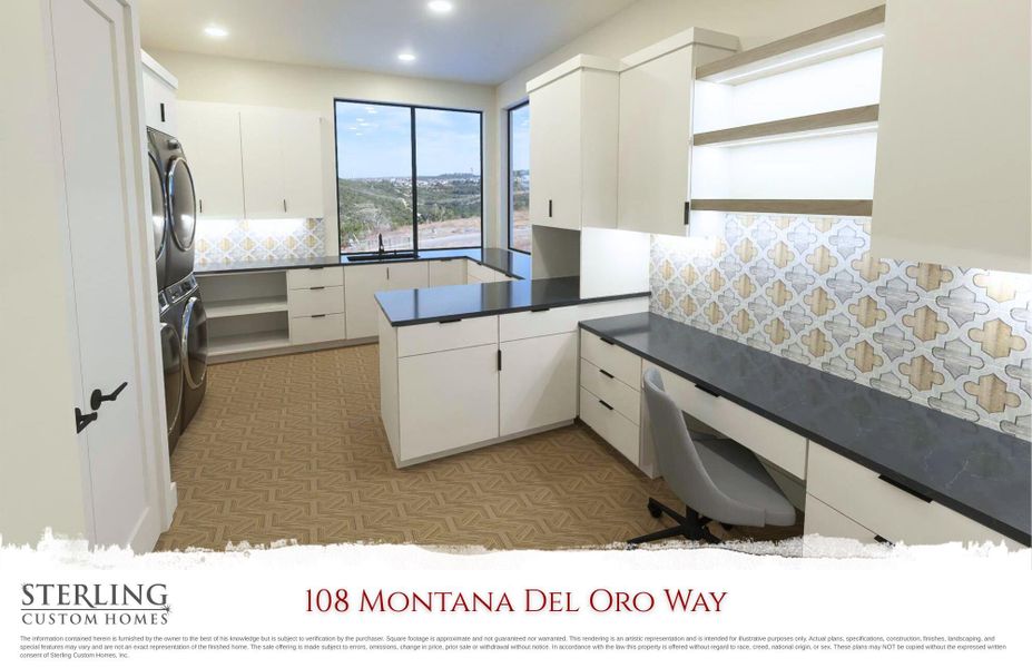 laundry room with double W/D and office, large windows and ample storage