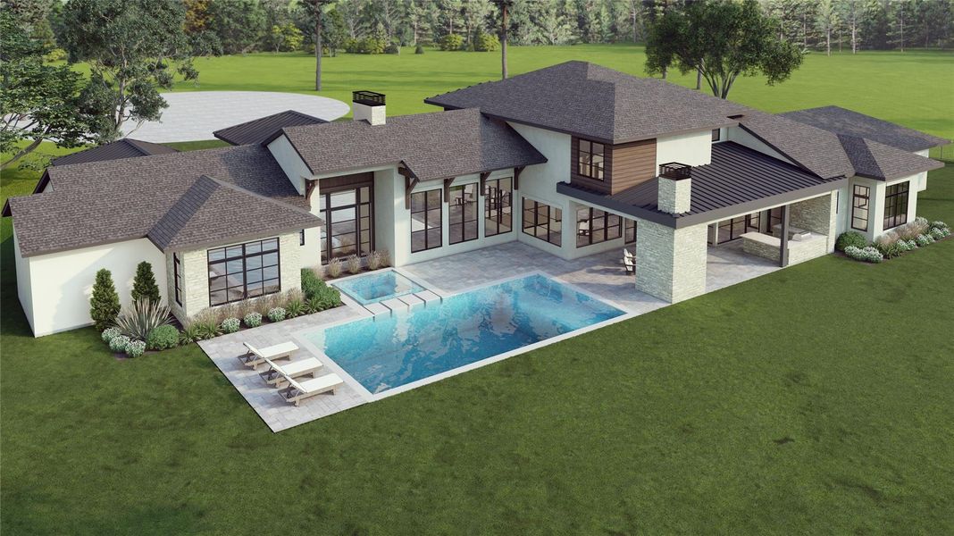 The pool is a rendering and not included with the home. The pool is a rendering and not included with the home.
