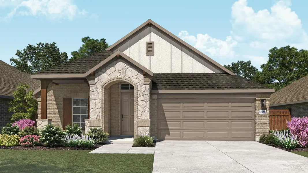 Representative exterior photo of a completed home built from the Laurel by DRB Homes in Heritage Mill, Hutto, TX (Image 4). Representative exterior photo of a completed home built from the Laurel by DRB Homes in Heritage Mill, Hutto, TX (Image 4).