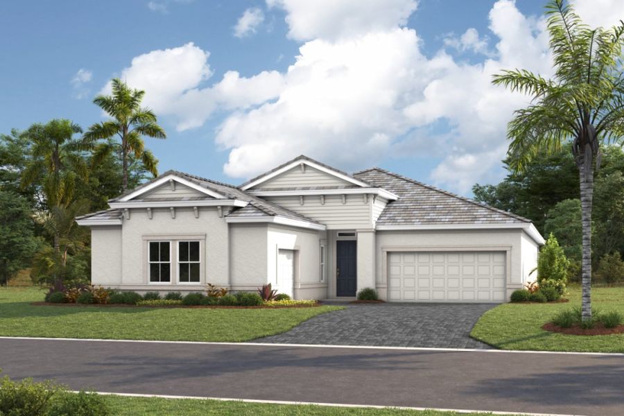 Representative exterior photo of a completed home built from the Gasparilla I by Homes by WestBay in Longleaf at Grand Park, Sarasota, FL (Image 4).