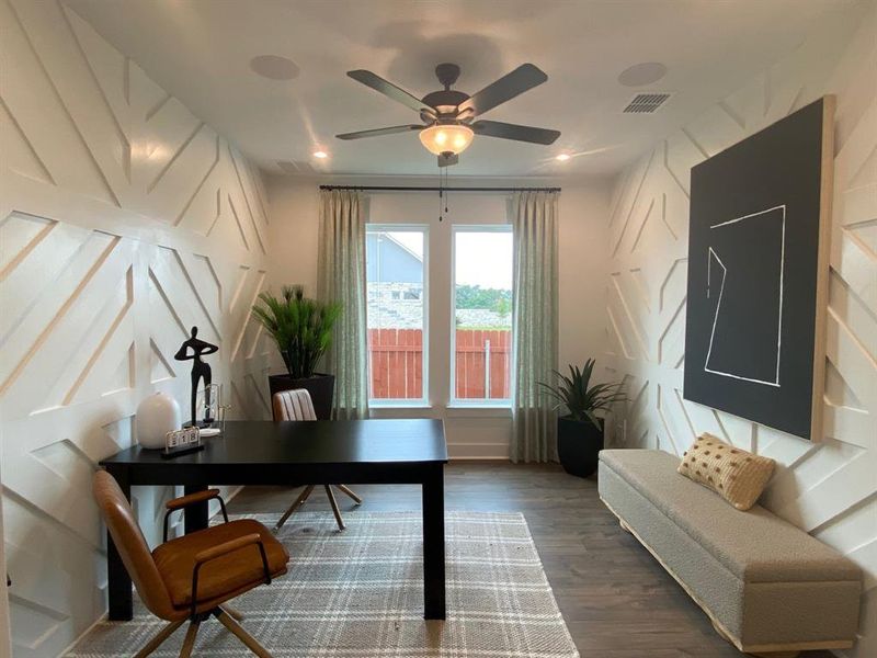 Bed 2, first floor. Accent wall, 12' ceiling