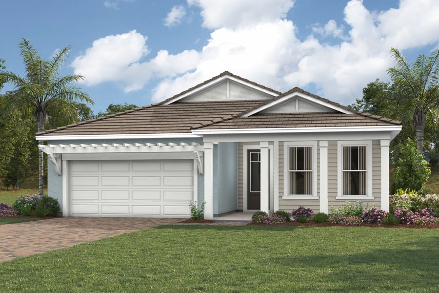 Representative exterior photo of a completed home built from the Dayspring by Mattamy Homes in Sunstone Lakeside at Wellen Park, Venice, FL (Image 1).