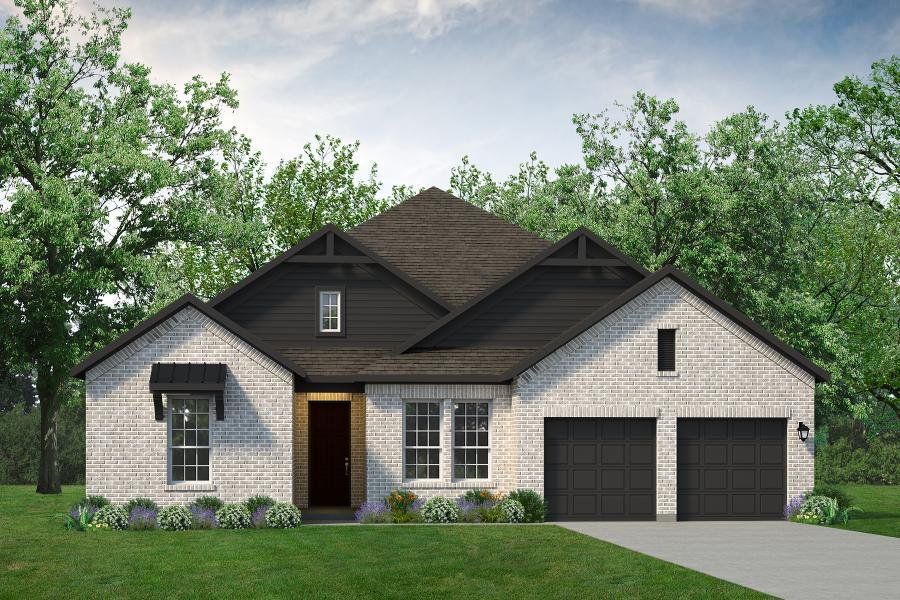 Front exterior of a new home in Lake Breeze, Lavon, TX, highlighting curb appeal (Image 1). Front exterior of a new home in Lake Breeze, Lavon, TX, highlighting curb appeal (Image 1).