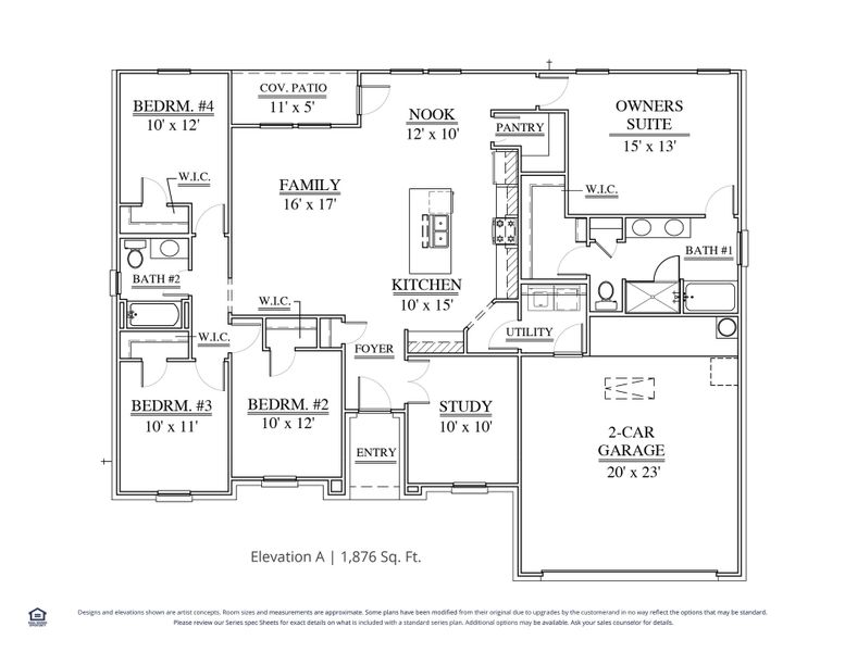 2D floor plan layout for the Magnolia by Our Country Homes in Gatlin Ranch, Springtown, TX (Image 3).