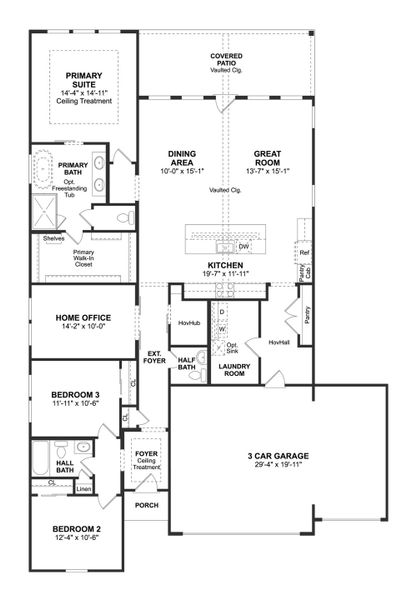 2D floor plan layout for the Santa Rosa II by K. Hovnanian® Homes in Cane Crossing Estates, Sealy, TX (Image 3).