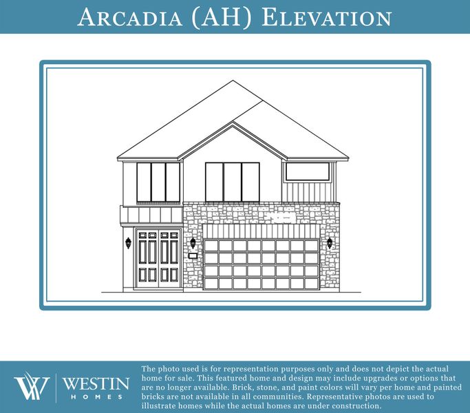 Representative exterior photo of a completed home built from the The Arcadia by Westin Homes in Candela – 40', Richmond, TX (Image 2). Representative exterior photo of a completed home built from the The Arcadia by Westin Homes in Candela – 40', Richmond, TX (Image 2).