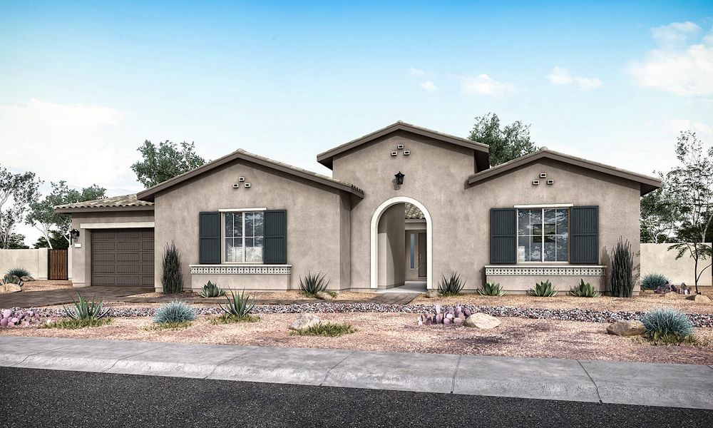 Representative exterior photo of a completed home built from the Palo Verde Plan 7051 by Tri Pointe Homes in Whispering Hills, Laveen, AZ (Image 1). Representative exterior photo of a completed home built from the Palo Verde Plan 7051 by Tri Pointe Homes in Whispering Hills, Laveen, AZ (Image 1).