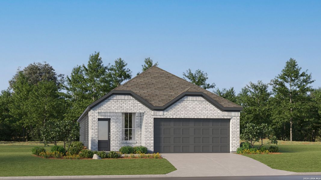 Front exterior of a new home in Stone Garden, Elmendorf, TX, highlighting curb appeal (Image 24). Front exterior of a new home in Stone Garden, Elmendorf, TX, highlighting curb appeal (Image 24).