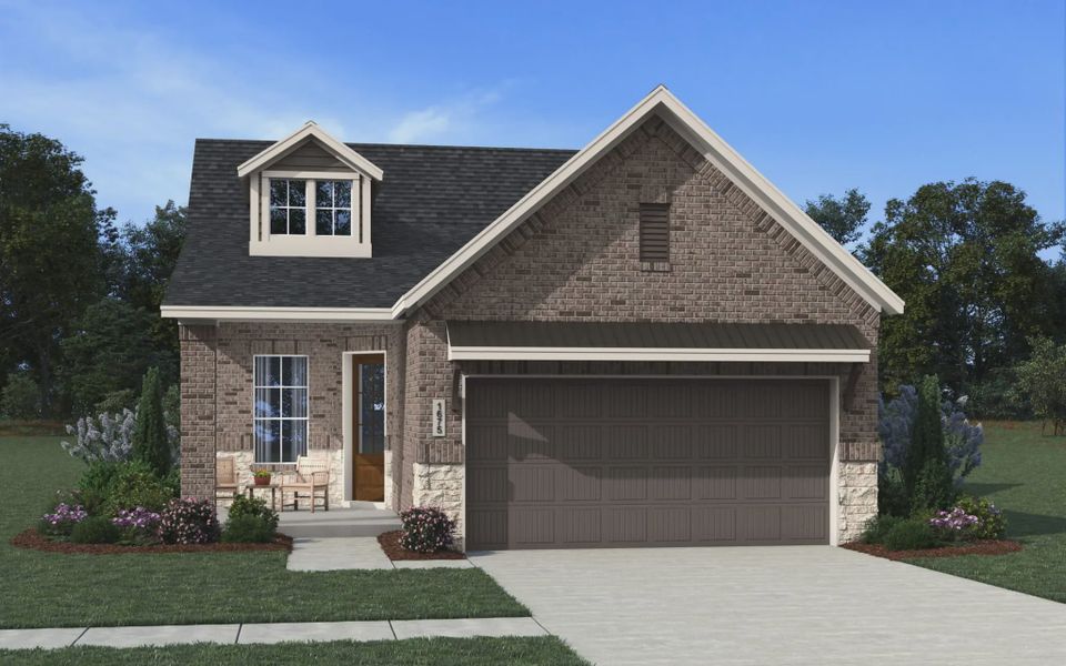 Representative exterior photo of a completed home built from the Carlisle by Chesmar Homes in Stillwater Ranch, Buda, TX (Image 9).