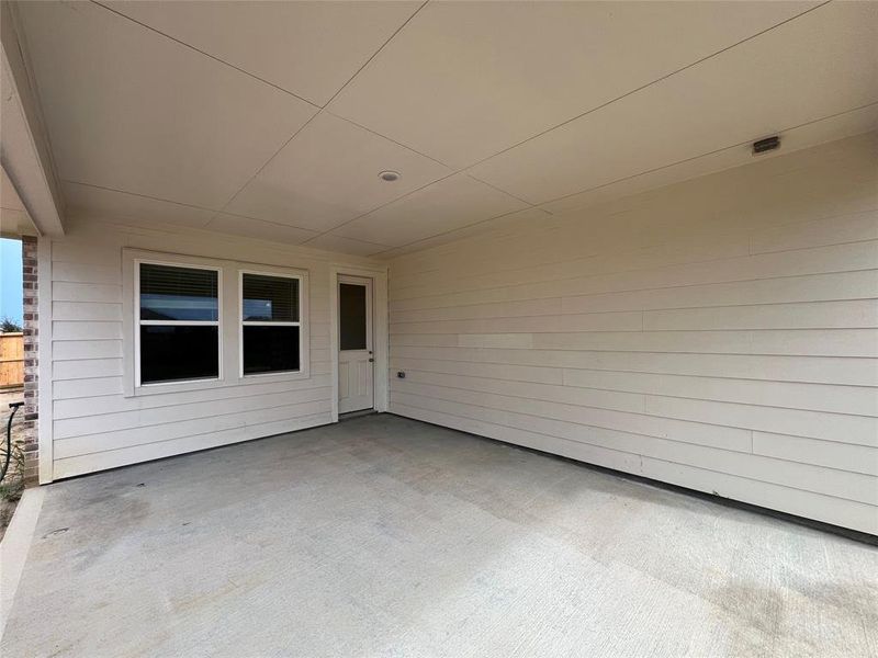 Covered patio in backyard