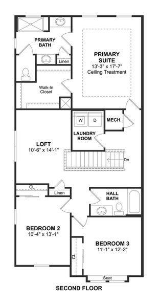 2D floor plan layout for the Fullerton II by K. Hovnanian® Homes in Salerno Reserve Townhomes, Stuart, FL (Image 6).