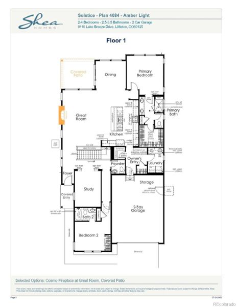 2D floor plan layout of this home in Horizon at Solstice, Littleton, CO (Image 5).
