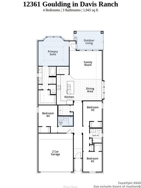 2D floor plan layout of this home in Davis Ranch: 45ft. lots, San Antonio, TX (Image 4).