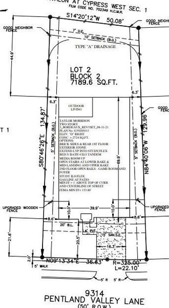 9314 Pentland Valley Lane preliminary plot plan