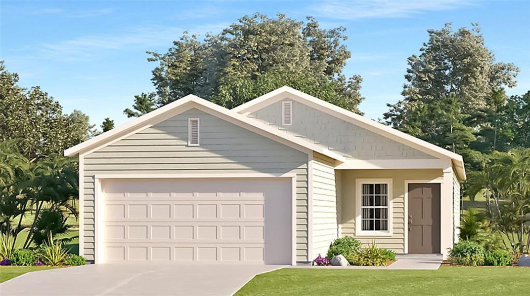 Artist rendering; illustration only; colors, features, garage orientation may differ.