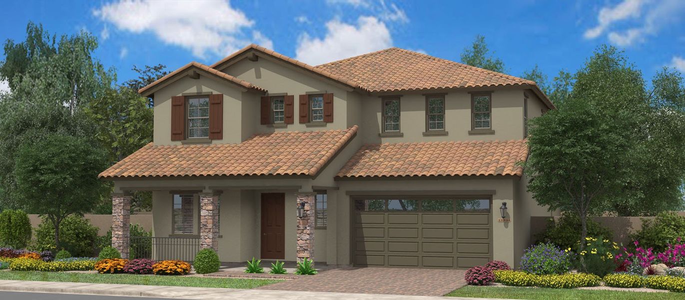 Representative exterior photo of a completed home built from the Sea Ranch by Fulton Homes in North Shore at Promenade, Queen Creek, AZ (Image 6).