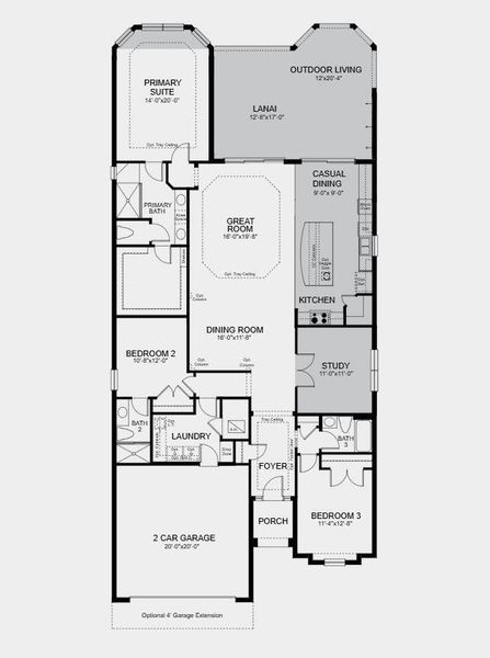 Additional Highlights Include: bay window and tray ceiling at primary suite, casual dining extension, 3-car tandem garage, 8' doors throughout, rough-in plumbing for future outdoor kitchen and for future sink at laundry room.