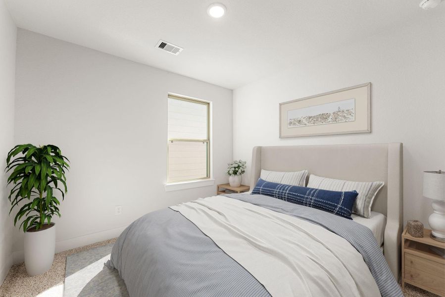 This secondary bedroom offers a cozy and inviting atmosphere with soft natural light and neutral finishes, creating a relaxing space suitable for guests or family members. This secondary bedroom offers a cozy and inviting atmosphere with soft natural light and neutral finishes, creating a relaxing space suitable for guests or family members.
