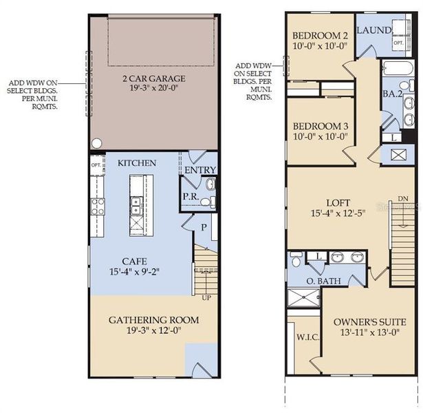 2D floor plan layout of this home in The Cove at Nona Sound, Orlando, FL (Image 2).