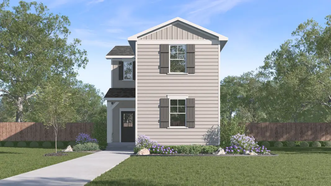 Front exterior of a new home in Valverde, Bastrop, TX, highlighting curb appeal (Image 1). Front exterior of a new home in Valverde, Bastrop, TX, highlighting curb appeal (Image 1).