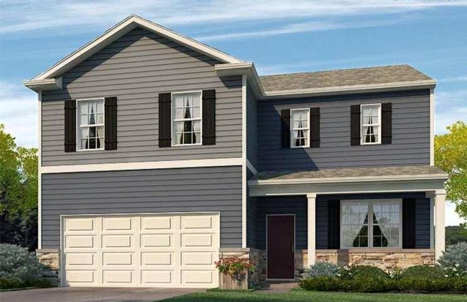 Front exterior of a new home in Champion's Run, Lithonia, GA, highlighting curb appeal (Image 14). Front exterior of a new home in Champion's Run, Lithonia, GA, highlighting curb appeal (Image 14).