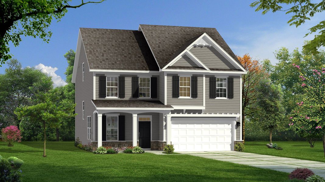 Representative exterior photo of a completed home built from the Devon by DRB Homes in Michaux Gardens, Belmont, NC (Image 4).