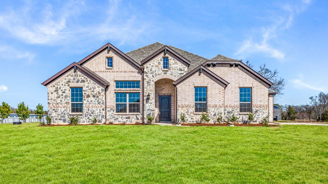 Front exterior of a new home in Lakeview Estates, Canton, TX, highlighting curb appeal (Image 1). Front exterior of a new home in Lakeview Estates, Canton, TX, highlighting curb appeal (Image 1).