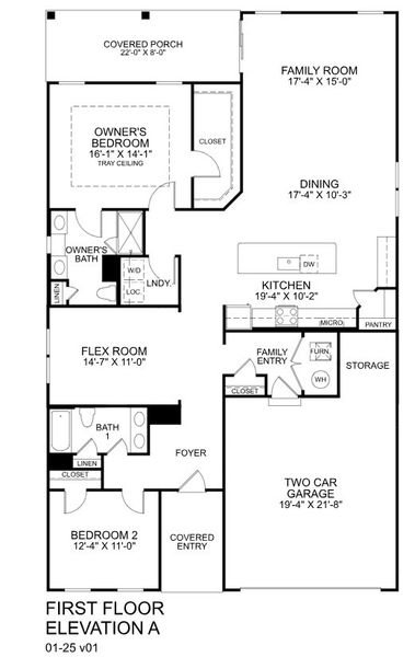 2D floor plan layout for the Palladio Ranch by Ryan Homes in Stillwood Farms, Easley, SC (Image 2).