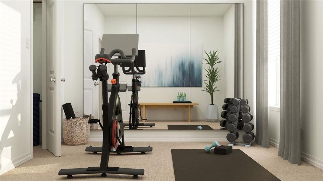 Exercise room featuring carpet