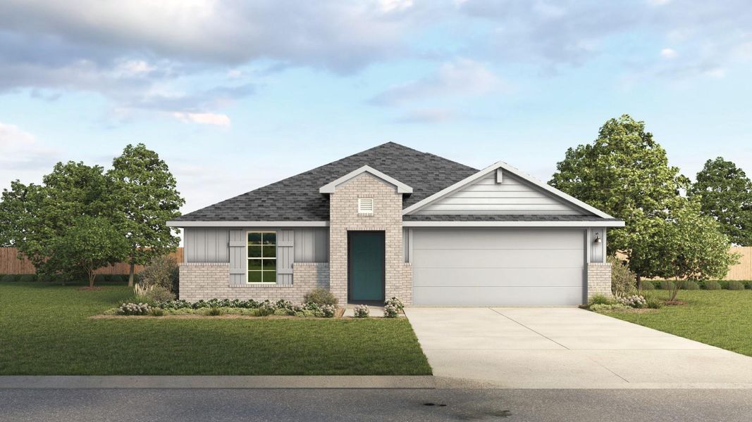 Front exterior of a new home in Thunder Rock, Marble Falls, TX, highlighting curb appeal (Image 2). Front exterior of a new home in Thunder Rock, Marble Falls, TX, highlighting curb appeal (Image 2).