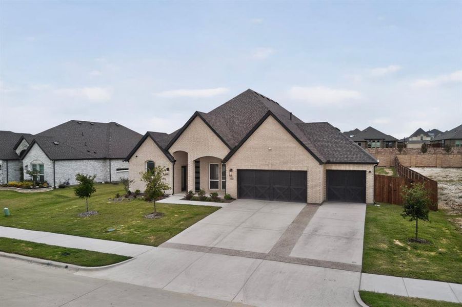 Contemporary brick exterior with dark trim accents Contemporary brick exterior with dark trim accents