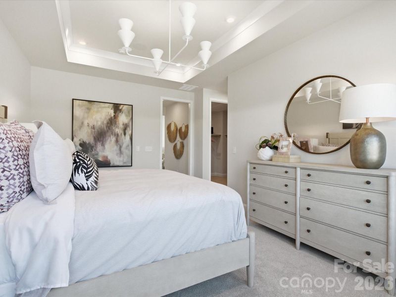 Primary bedroom with tray ceiling