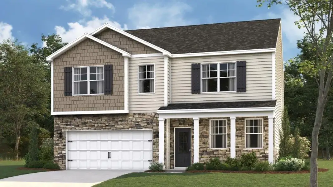 Front exterior of a new home in The Hideaway at Edgestone, Ooltewah, TN, highlighting curb appeal (Image 21). Front exterior of a new home in The Hideaway at Edgestone, Ooltewah, TN, highlighting curb appeal (Image 21).
