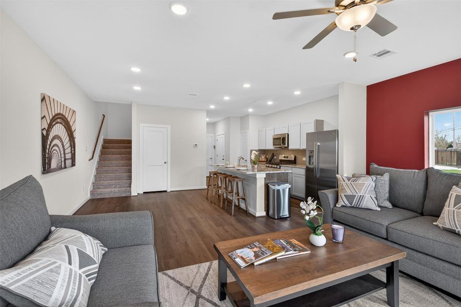 Open-concept design that effortlessly connects the living room and kitchen, creating a functional and welcoming environment for everyday living. Open-concept design that effortlessly connects the living room and kitchen, creating a functional and welcoming environment for everyday living.