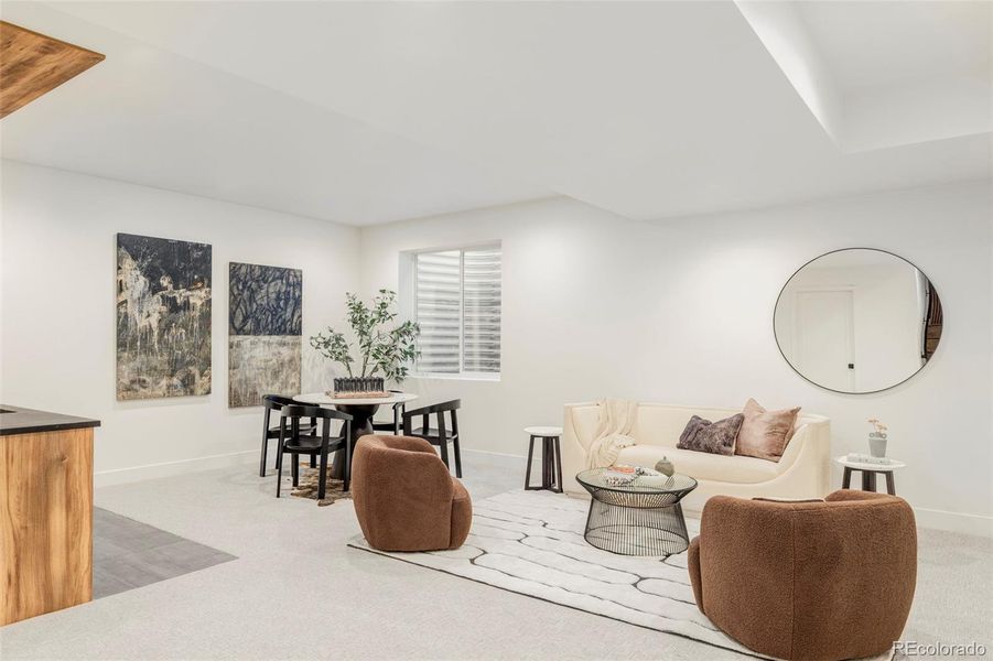 Basement rec room, tall 9-ceiling Basement rec room, tall 9-ceiling