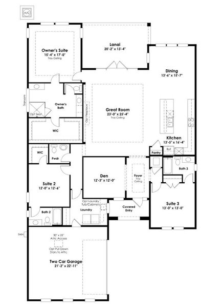 2D floor plan layout for the Redington by Kolter Homes in NatureWalk at Watersound Origins, Inlet Beach, FL (Image 3).