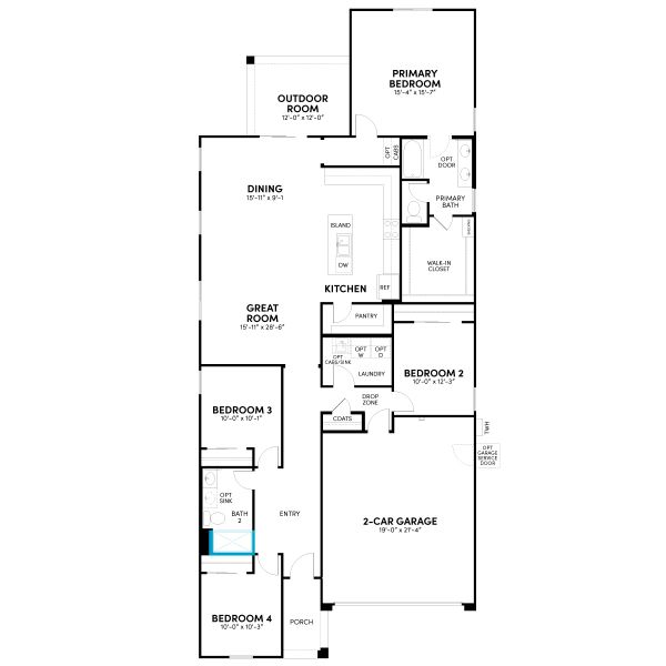 2D floor plan layout for the Clover by Brookfield Residential in Highland Sage at Alamar, Avondale, AZ (Image 21).