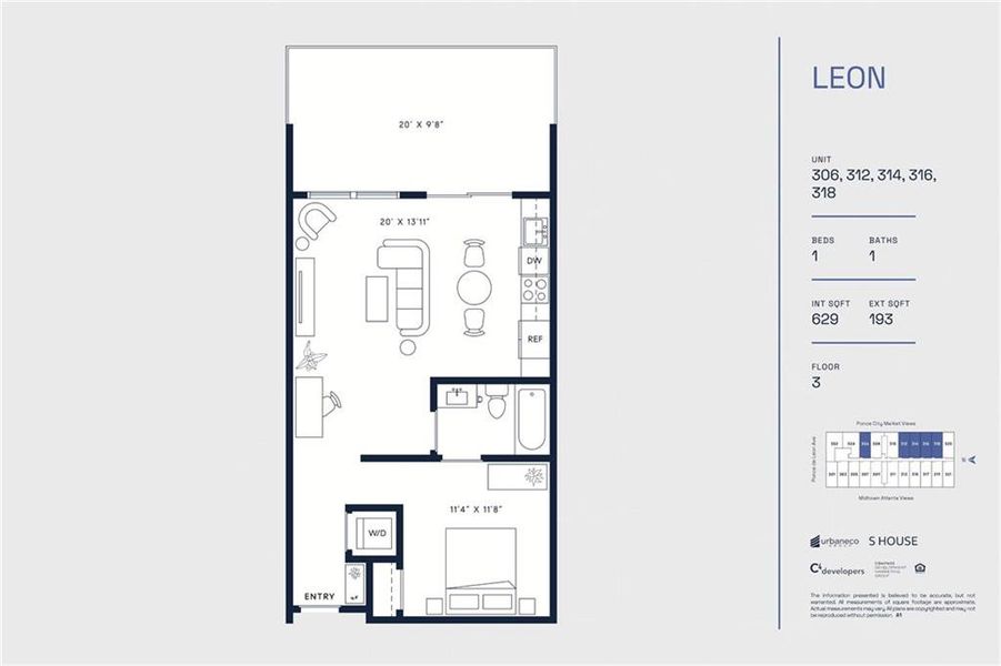2D floor plan layout of this home in The Leon on Ponce, Atlanta, GA (Image 3).