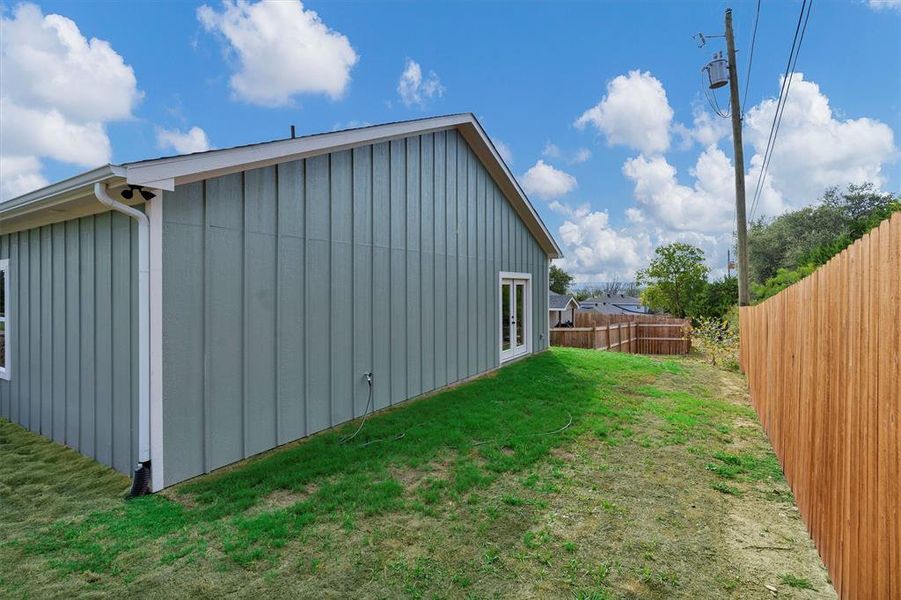 View of home's exterior with board and batten siding